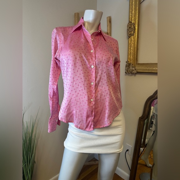 Jill Mcgowan Tops - JILL MCGOWAN Pink Polka Dot Women's Button Down Top Silk Cotton Blend